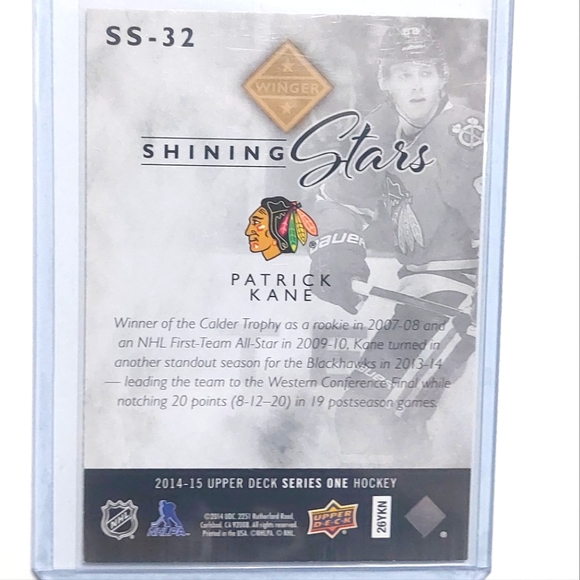 Patrick Kane Shining Stars Blue Variation 2014-15 Insert Hockey Card #SS-32 - Picture 2 of 2